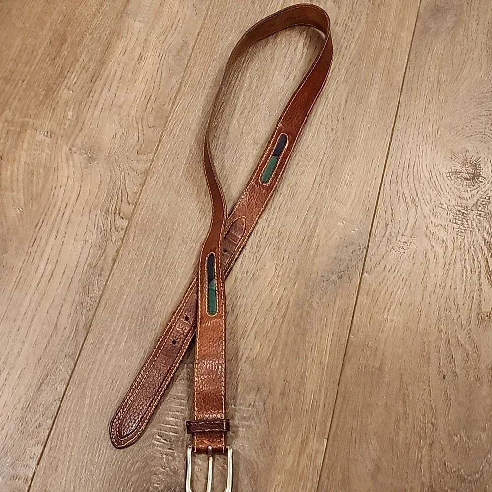 Vera Pelle Men's Leather Belt with Contrasting Fabric Inset Italian size 105 IT